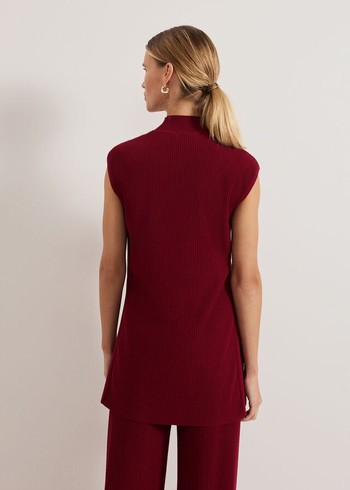 Phase Eight Lori Ribbed Tunic Knitwear Burgundy Australia | FY6213749